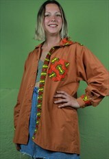 Vintage African style Shirt in brown and orange M