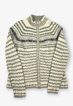 Vintage patterned knit zip cardigan cream large BV16010