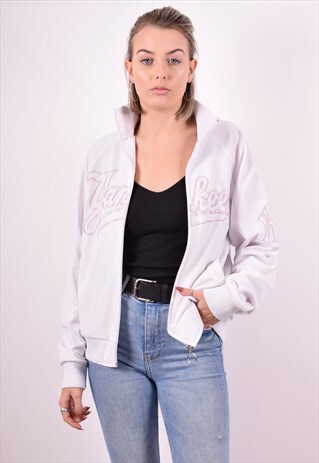 WOMENS VINTAGE TRACKSUIT TOP JACKET MEDIUM WHITE 90'S