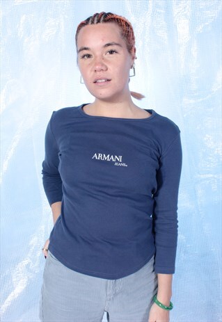 VINTAGE ARMANI JEANS BLUE PRINTED TOP