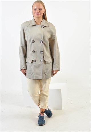 VINTAGE REAL LEATHER TRENCH COAT IN BEIGE