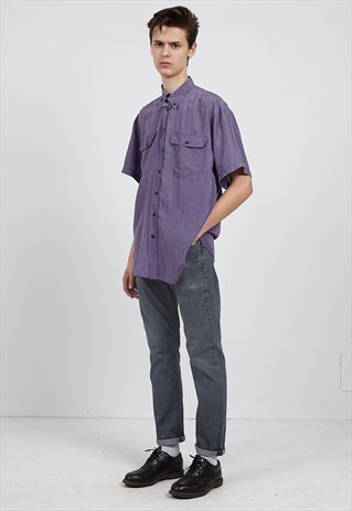 VINTAGE PURPLE GALILEO SHORT SLEEVE SILK SHIRT
