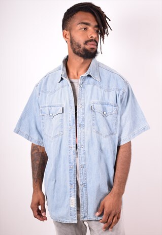 MENS VINTAGE DENIM SHIRT XL BLUE 90S