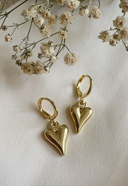 Dainty Gold Puffy Heart Huggie Hoop Earrings