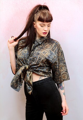 1980S VINTAGE OVERSIZED SILKY PATTERN COTTON SHIRT