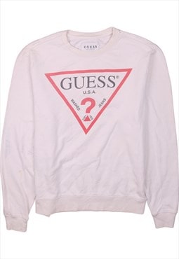 Vintage 90's Guess Sweatshirt Spellout Crew Neck White Small