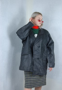 Vintage y2k baggy rave unisex leather trench coat in black 