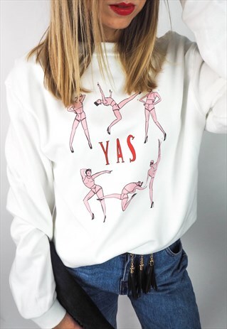 YAS QUEEN DANCING MEN SWEATSHIRT IN WHITE
