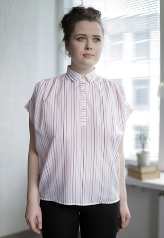 VINTAGE 80'S WHITE STRIPED SHORT SLEEVES SHIRT