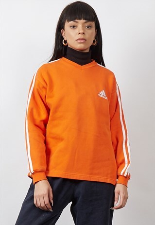 VINTAGE 90'S ADIDAS ORANGE V-NECK SWEATSHIRT