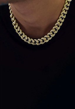 12mm 22" Diamond Iced Out Tennis Curb Necklace Chain - Gold