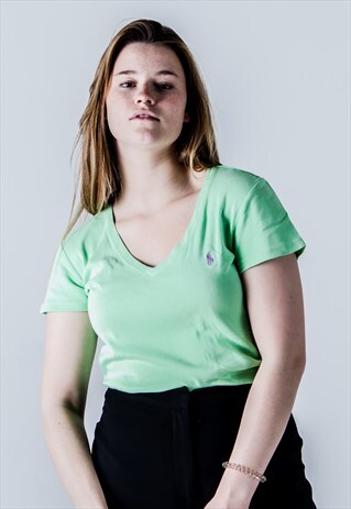 VINTAGE 90S POLO RALPH LAUREN T-SHIRT IN GREEN AND PINK