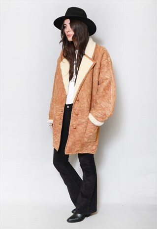 VINTAGE 1980'S PREMIUM TEXTURED BROWN SOFT SHEARLING COAT