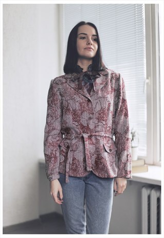 VINTAGE 60'S BURGUNDY FLOWER PRINT JACKET