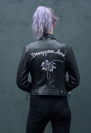 HAND PAINTED PALM TREE FAUX LEATHER JACKET