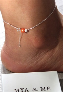 Ari 925 Sterling Silver Anklet in Coral