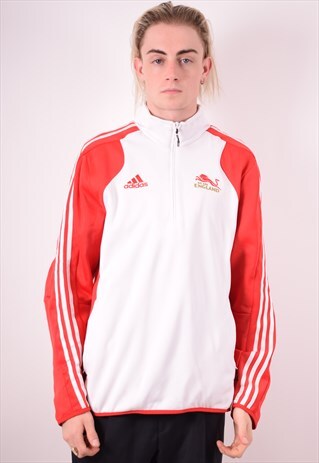 ADIDAS MENS VINTAGE PULLOVER TRACKSUIT TOP MEDIUM WHITE 90S
