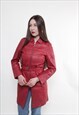 VINTAGE 90S LEATHER TRENCH COAT, RED LEATHER OVERCOAT CYBER