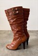  Vintage Y2K 00s brown high heel real leather boots 