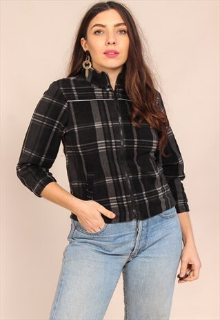 VINTAGE 90S FLEECE JACKET IN BLACK CHECK