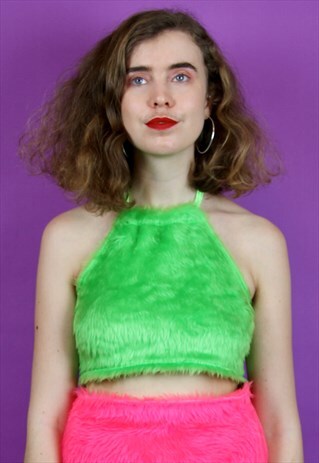 LIME GREEN FAUX FUR HALTER