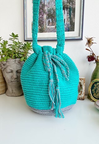 VINTAGE 80S HANDMADE CROCHET HIPPIE FESTIVAL BEACH BAG