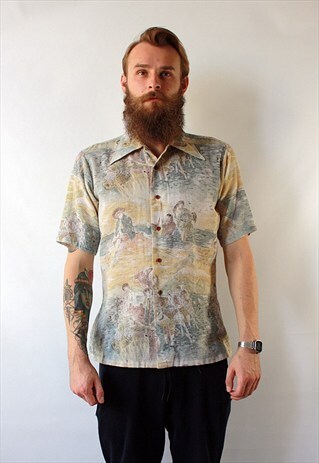 VINTAGE 80'S SHIRT WITH COLORFUL PATTERN AND CLASSIC COLLAR