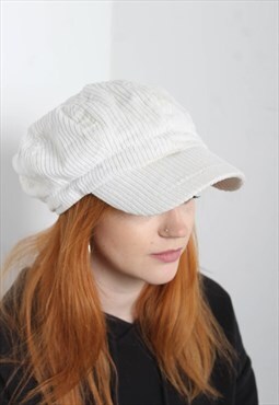 Vintage Y2K Corduroy Cord Flat Cap Hat Cream