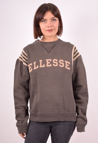 ELLESSE WOMENS VINTAGE SWEATSHIRT JUMPER MEDIUM BROWN 90S