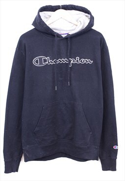 Vintage Champion Hoodie Black Pullover With Spell Out Logo