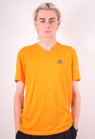 ADIDAS MENS VINTAGE T-SHIRT TOP MEDIUM ORANGE 90S