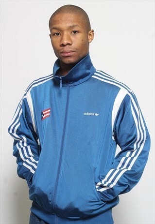 VINTAGE ADIDAS LOGO WINDBREAKER JACKET BLUE