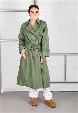 Vintage Burberry Trench Coat Green Long Rain Jacket Medium