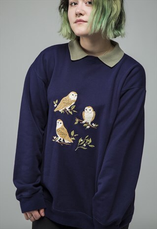 VINTAGE OWL EMBROIDERY SWEATSHIRT