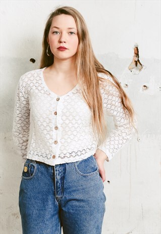 VINTAGE 80S CROPPED CROCHET CARDIGAN