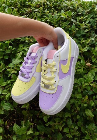 NIKE CUSTOM AIR FORCE 1 LILAC & LIGHT YELLOW (SMALLER SIZES)