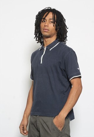 VINTAGE CHAMPION 1/4 ZIP TOP BLUE