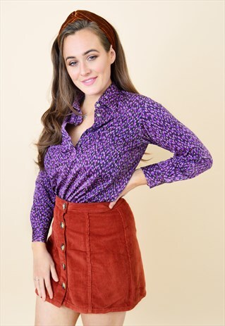 70'S VINTAGE ABSTRACT PRINT BLOUSE IN PURPLE