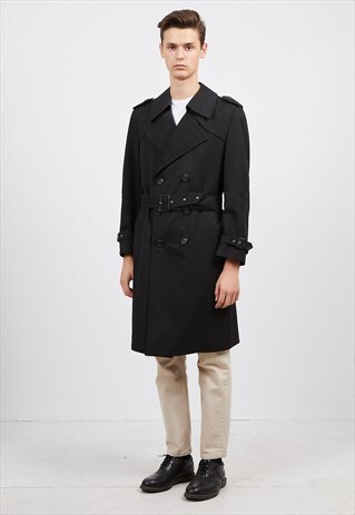 VINTAGE BLACK VALMELINE PEA TRENCH COAT