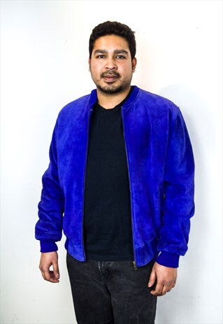 VINTAGE BLUE SUEDE BOMBER JACKET