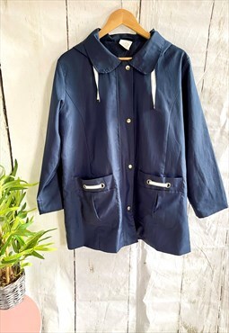 Vintage Retro Navy Blue Thin 80's Mac Raincoat Jacket