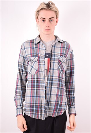 MENS VINTAGE SHIRT MEDIUM GREY CHECK 90S