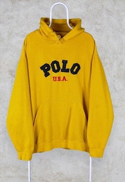 Vintage U.S. Polo Sport Yellow Hoodie Pullover Spell Out XXL