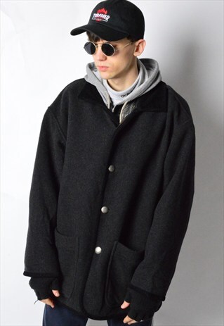 VINTAGE 90S DARK GREY WOOL BLEND COAT