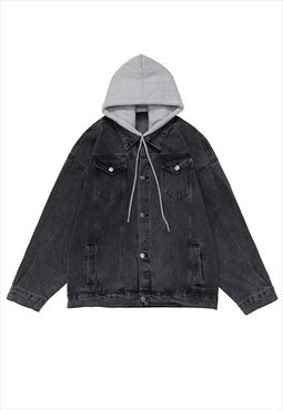 Denim hood jacket faded gorpcore jean coat in washed black