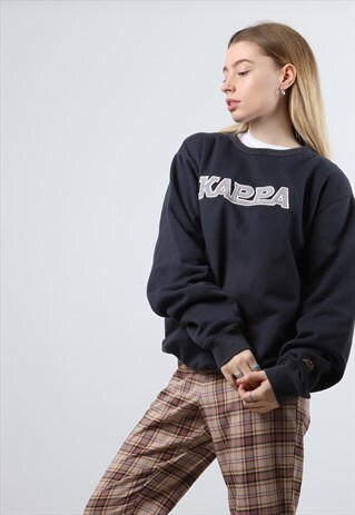 VINTAGE KAPPA LARGE NAVY EMBROIDERED SPELL OUT SWEATSHIRT