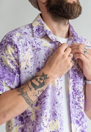 VINTAGE 80S PATTERNED FESTIVAL SHIRT IN PURPLE