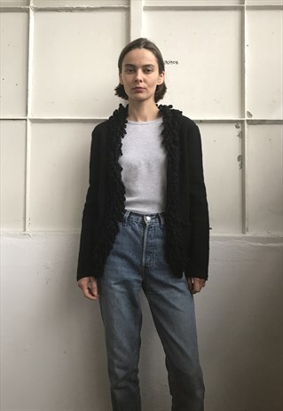 VINTAGE 90' BEAUTIFUL CUTE BLACK WOOL JUMPER WITH FRILLS