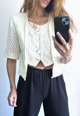 Crochet Macrame White Wedding Jacket Large