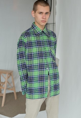 VINTAGE 90S GRUNGE CHECKERED SHIRT IN GREEN